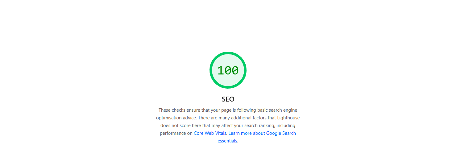 Google Lighthouse SEO score