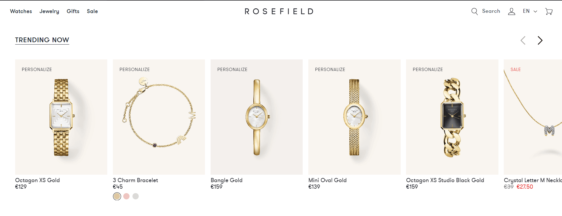 Rosefield homepage presentation screenshot
