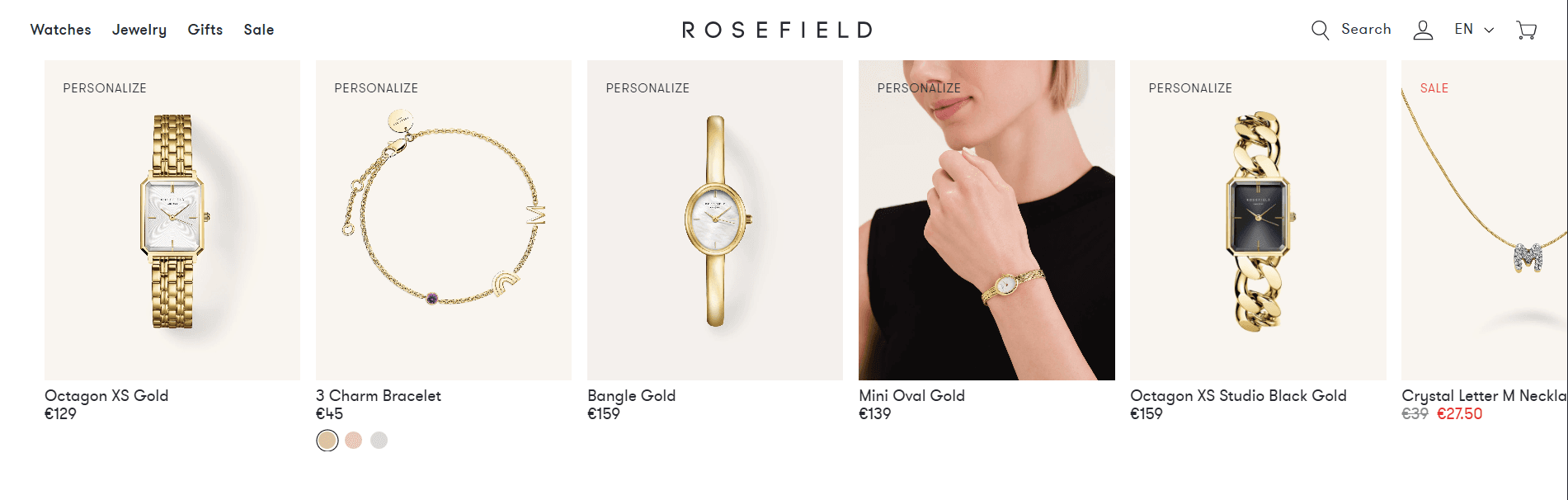 Rosefield shopping interface section
